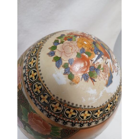 Vntg Huge Japanese Satsuma Egg Asian Decor Orient Hand Painted Cloisonne Floral - Picture 7 of 16